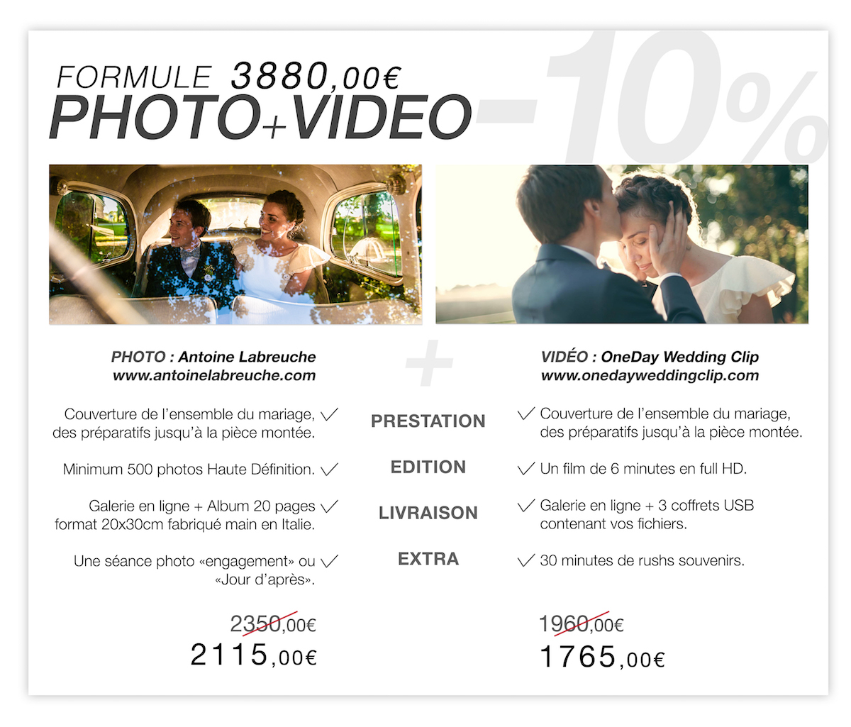 Tarifs Photo Video Mariage
